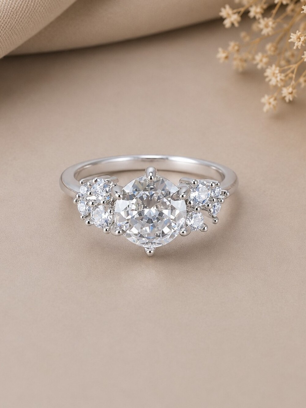 Classic Silver Round Gem Ring